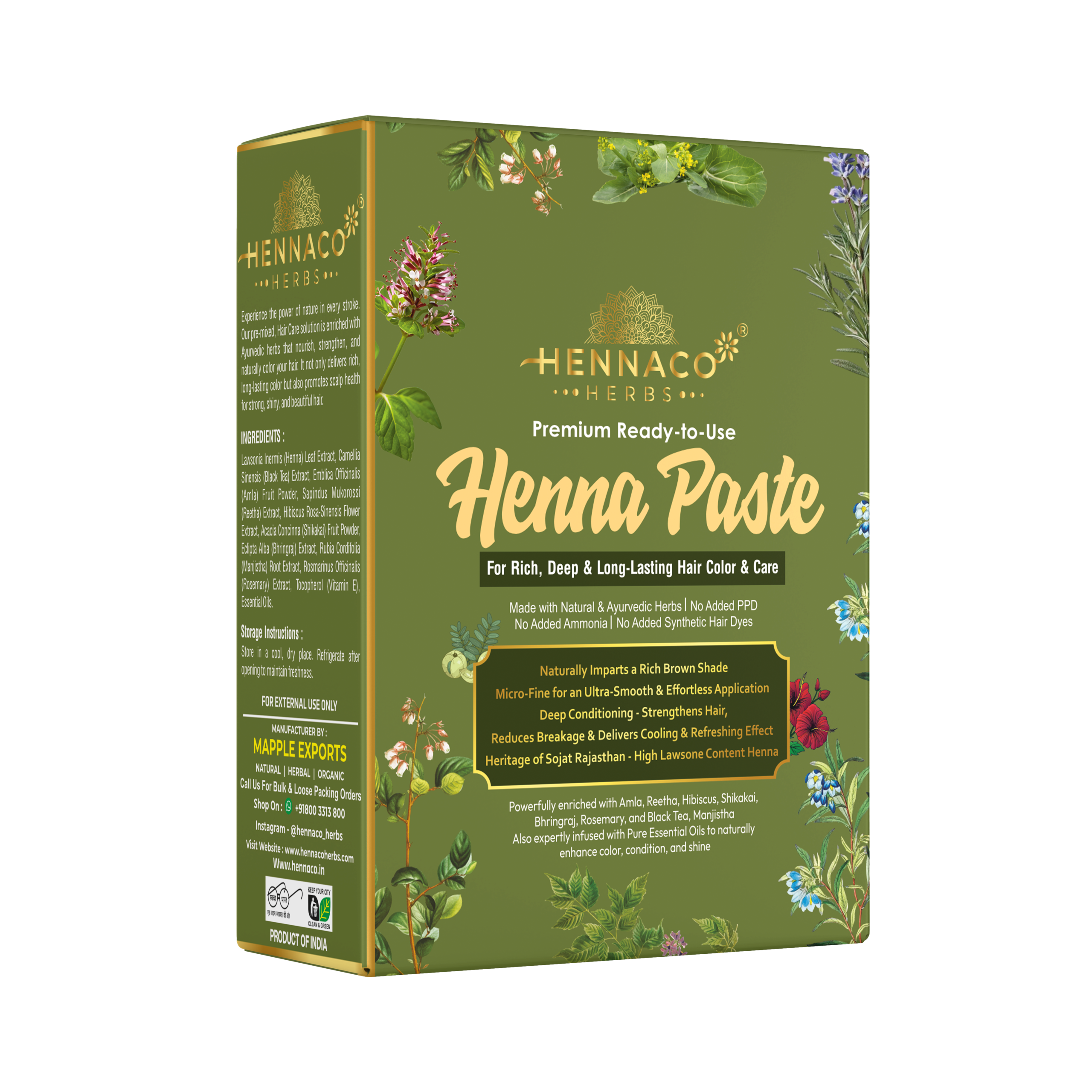 Henna Paste | Fresh Ready-to-Use Pre-Soaked in Black Tea and Herbs Pack of 100gm x 4 = 400gm