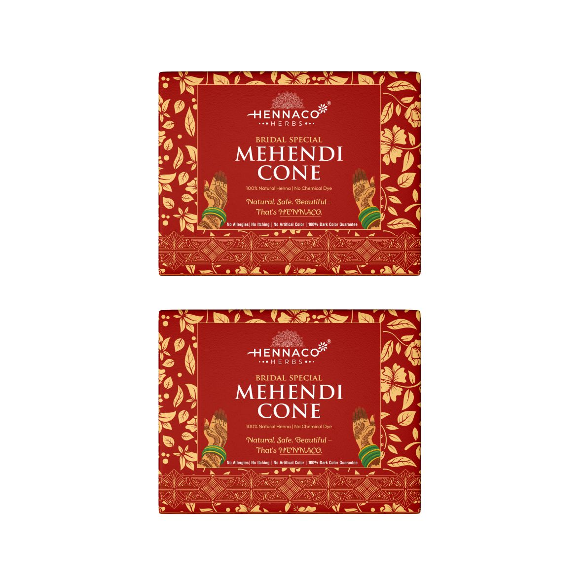 Hennaco Premium Mehendi Cone Box – 100% Natural Henna Paste | Long-Lasting Color | Smooth Application Pack of 2